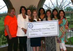 Front row (from left): BRC Members Katherine Minter and Katharine Hunton; Volunteer Scholarship Recipient Arielle Schochler; Volunteer Scholarship Recipient Victoria Rigsby; and FBJSL 2012-2013 President Laura Thompson. Back row (from left): BRC Members Renee Jaramillo, Tanya Pal and Tin Salas. 